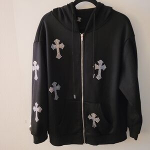 SHEIN Curve Black Bedazzled Hoodie
